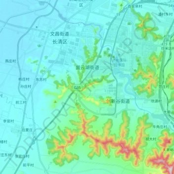 Mapa topográfico 崮云湖街道, altitud, relieve