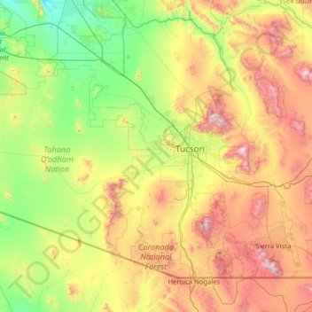 Mapa topográfico Coronado National Forest, altitud, relieve