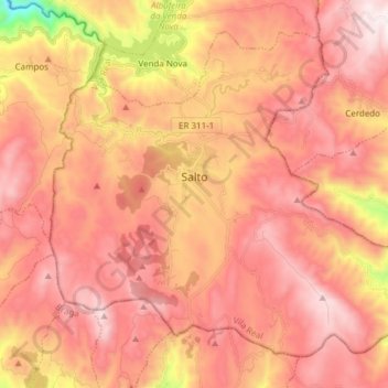 Mapa topográfico Salto, altitud, relieve