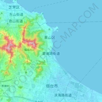 Mapa topográfico 黄海路街道, altitud, relieve