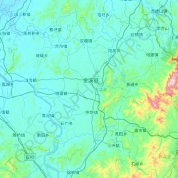 Mapa topográfico 金溪县, altitud, relieve