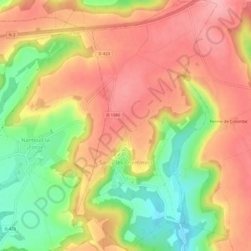 Mapa topográfico Sancy-les-Cheminots, altitud, relieve