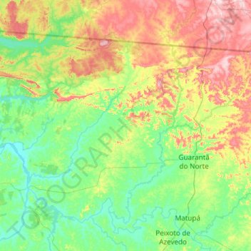 Mapa topográfico Novo Mundo, altitud, relieve