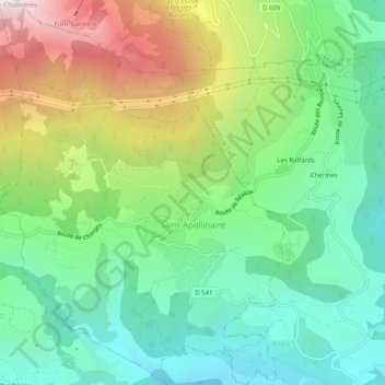 Mapa topográfico Saint-Apollinaire, altitud, relieve