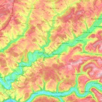 Mapa topográfico Schöntal, altitud, relieve