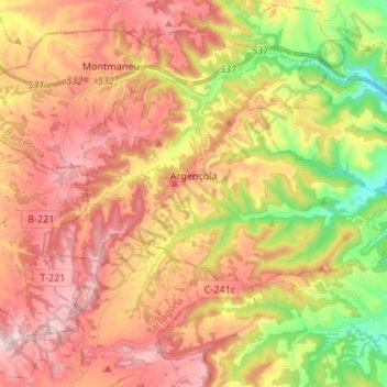 Mapa topográfico Argençola, altitud, relieve