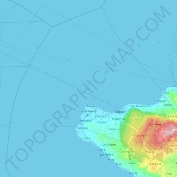 Mapa topográfico Siquijor, altitud, relieve
