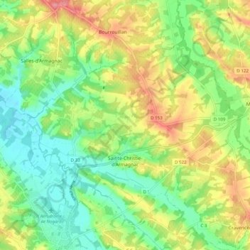 Mapa topográfico Sainte-Christie-d'Armagnac, altitud, relieve