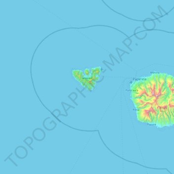 Mapa topográfico Moorea-Maiao, altitud, relieve