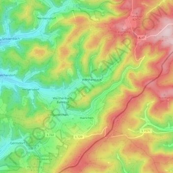 Mapa topográfico Hainchen, altitud, relieve