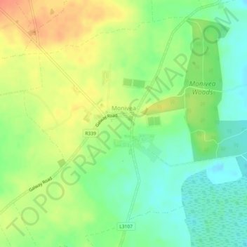 Mapa topográfico Monivea, altitud, relieve