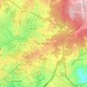 Mapa topográfico Rio de Loba, altitud, relieve
