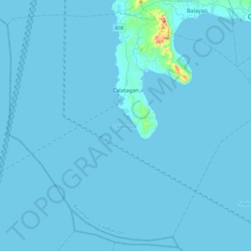 Mapa topográfico Calatagan, altitud, relieve