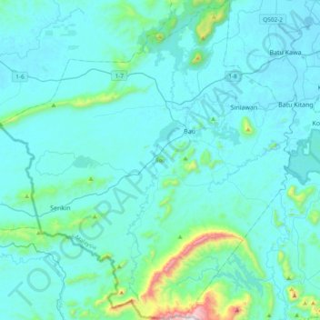 Mapa topográfico Bau, altitud, relieve