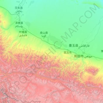 Mapa topográfico 皮山县, altitud, relieve