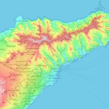Mapa topográfico Santa Cruz de Tenerife, altitud, relieve
