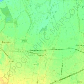 Mapa topográfico Pinarolo Po, altitud, relieve