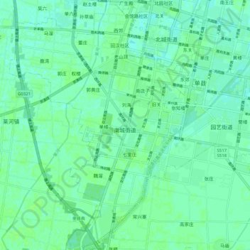 Mapa topográfico 南城街道, altitud, relieve