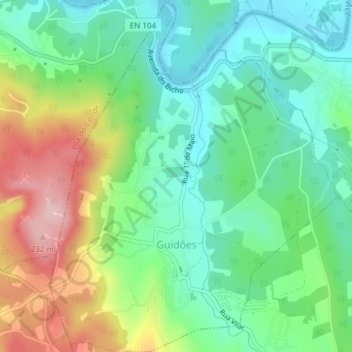 Mapa topográfico Guidões, altitud, relieve