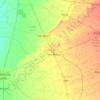 Mapa topográfico Faridkot, altitud, relieve