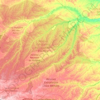 Mapa topográfico Sena Madureira, altitud, relieve