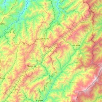 Mapa topográfico Tuensang, altitud, relieve