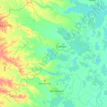 Mapa topográfico Caimito, altitud, relieve