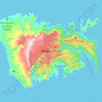 Mapa topográfico Nuku Hiva, altitud, relieve