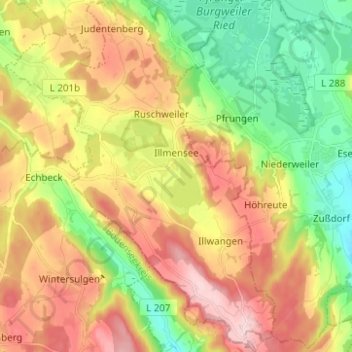 Mapa topográfico Illmensee, altitud, relieve