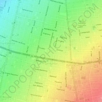 Mapa topográfico San Ramón, altitud, relieve