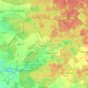 Mapa topográfico Nedlitz, altitud, relieve