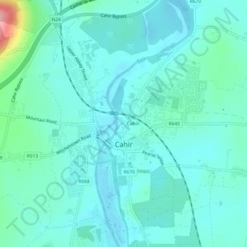 Mapa topográfico Cahir, altitud, relieve