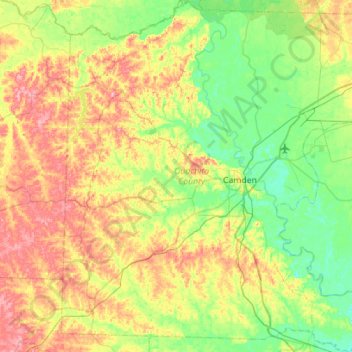Mapa topográfico Ouachita County, altitud, relieve