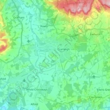 Mapa topográfico Cranleigh, altitud, relieve