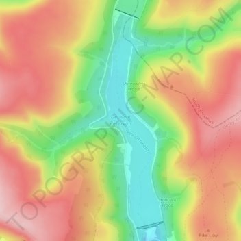 Mapa topográfico Derwent Reservoir, altitud, relieve