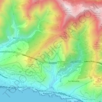 Mapa topográfico Bogliasco, altitud, relieve