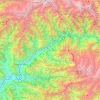 Mapa topográfico Rampur, altitud, relieve
