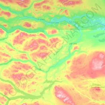 Mapa topográfico Area D (Endako/Fort Fraser), altitud, relieve