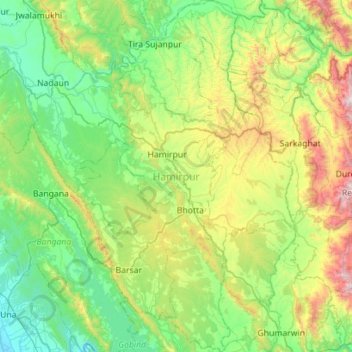 Mapa topográfico Hamirpur, altitud, relieve