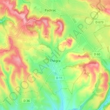 Mapa topográfico Thégra, altitud, relieve
