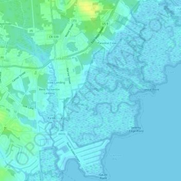 Mapa topográfico Tuckerton, altitud, relieve