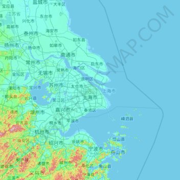 Mapa topográfico 上海市, altitud, relieve