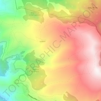 Mapa topográfico Lardeira, altitud, relieve