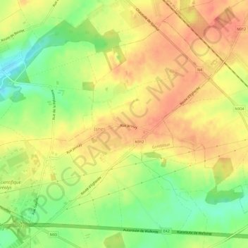 Mapa topográfico Isnes, altitud, relieve