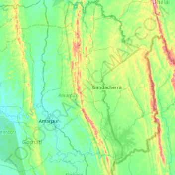 Mapa topográfico Gumti WLS, altitud, relieve