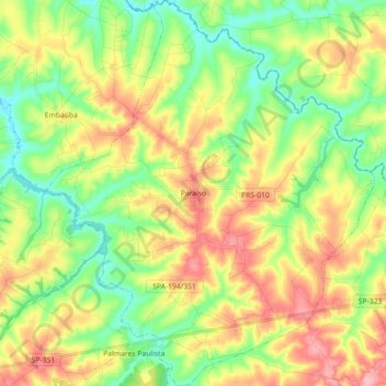 Mapa topográfico Paraíso, altitud, relieve