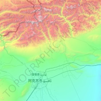 Mapa topográfico Aksu Konaxeher, altitud, relieve