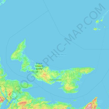 Mapa topográfico Prince Edward Island, altitud, relieve