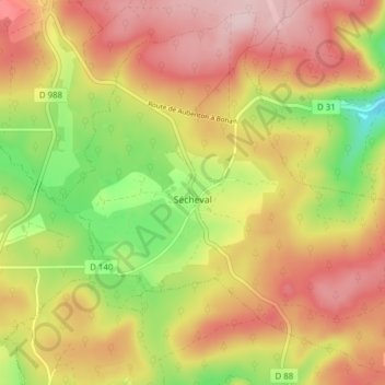 Mapa topográfico Sécheval, altitud, relieve
