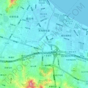 Mapa topográfico 滨海路街道, altitud, relieve